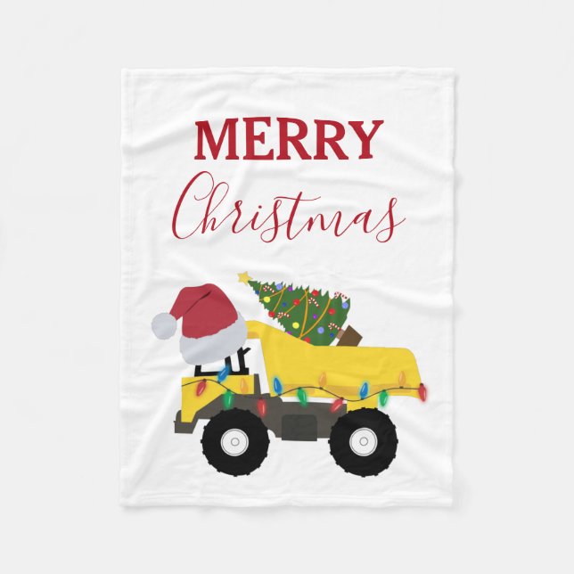 Christmas Dump Truck Construction Trucks  Fleece Blanket (Front)