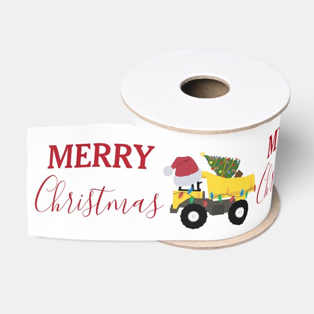 Christmas Dump Truck Construction Trucks Grosgrain Ribbon (Spool)