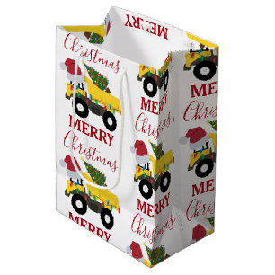 Christmas Dump Truck Construction Trucks  Medium Gift Bag