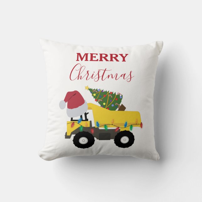 Christmas Dump Truck Construction Trucks  Throw Pillow (Front)