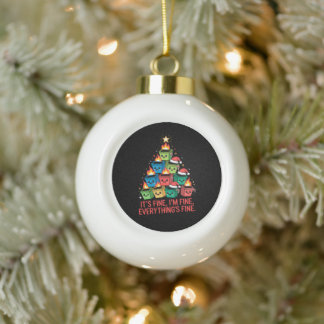 Christmas Dumpster Fire Tree It's Fine I'm Fine Ceramic Ball Christmas Ornament