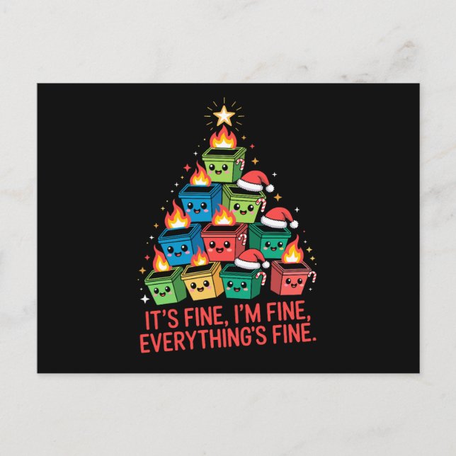 Christmas Dumpster Fire Tree It's Fine I'm Fine Holiday Postcard (Front)