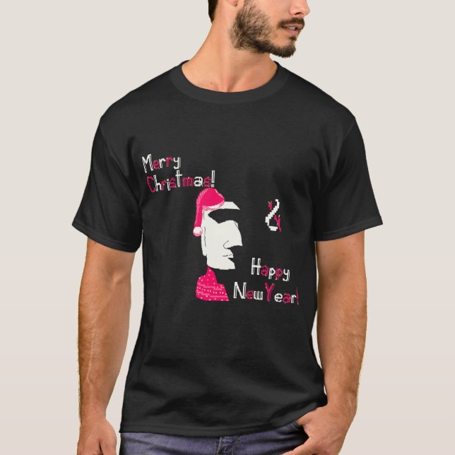 Christmas Easter island statue in pixel art T-Shirt (Front)