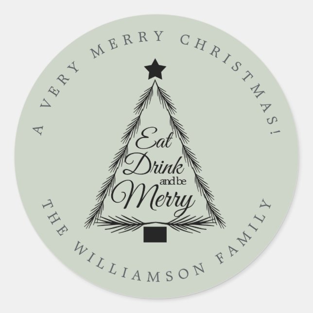 Christmas Eat Drink Merry Name Green Envelope Seal (Front)