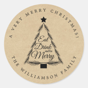 Christmas Eat Drink Merry Name Kraft Envelope Seal