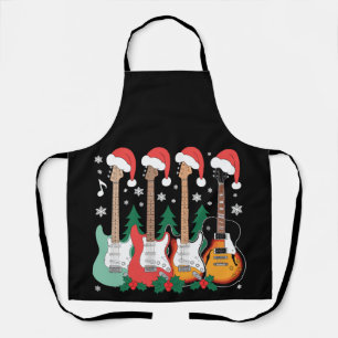 Christmas Electric Guitars Santa Hat Holly Xmas Apron