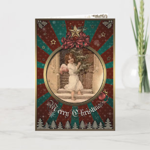 Christmas Elegance Card, angel with Christmas tree Holiday Card