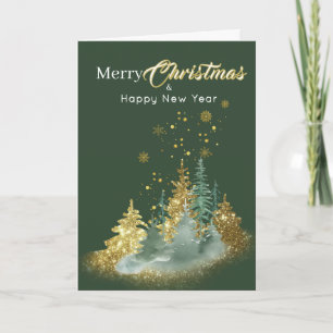 Christmas Elegance: Green and Gold Pine Tree Card
