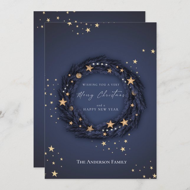 Christmas Elegant Blue Wreath Holiday Card (Front/Back)