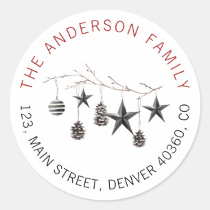 Christmas elegant branch ornament address classic round sticker