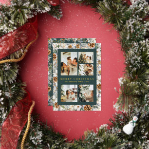 Christmas Elegant Dark Green Watercolor Botanical  Foil Holiday Card