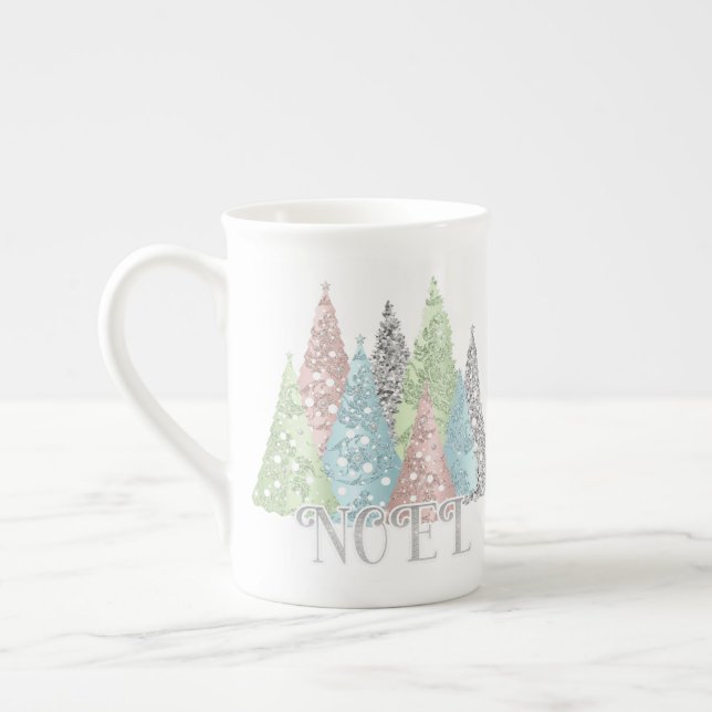 Christmas Elegant Glitter Trees Bone China Mug (Left)