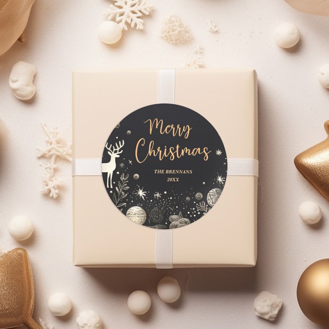 Christmas Elegant Gold Merry Classic Round Sticker (Christmas Elegant Gold Merry Classic Round Sticker)
