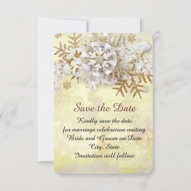 Christmas Elegant Gold Snowflakes Save the date (Front)