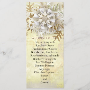 Christmas Elegant Gold Snowflakes Wedding Menu