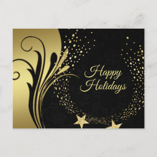 Christmas Elegant Golden Stars Black Holidays Postcard