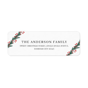 Christmas Elegant Holly Berry Return Address