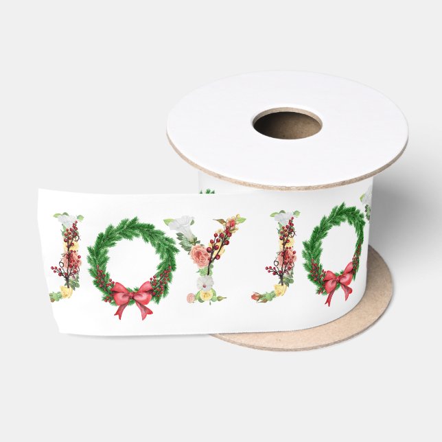 Christmas elegant joy script rustic wreath satin ribbon (Spool)