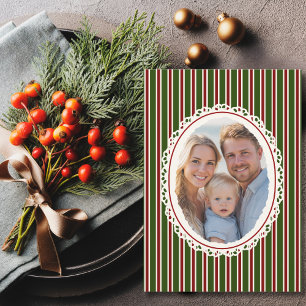 Christmas Elegant Oval Photo Stripped Elegant Holiday Card
