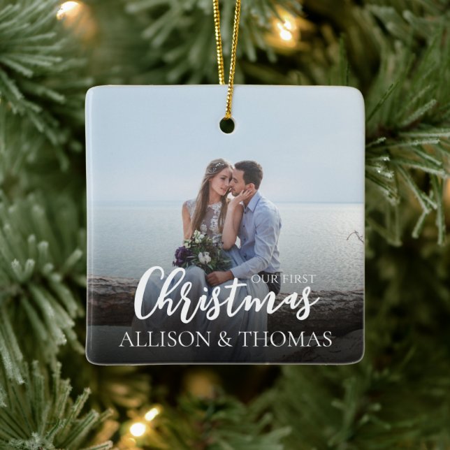 Christmas Elegant Photo Mr. and Mrs. Simple  Ceramic Ornament (Tree)