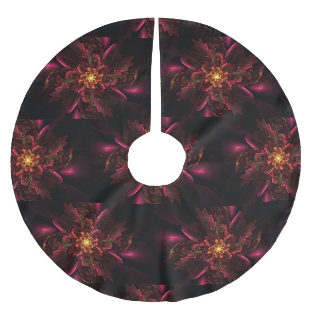 Christmas Elegant Pink Floral Black Brushed Polyester Tree Skirt (Front)
