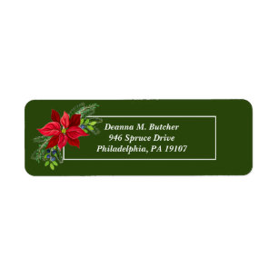 Christmas, Elegant Poinsettia Return Address Label