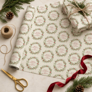 Christmas Elegant Red and Green Wreath Custom  Wrapping Paper