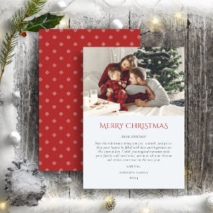 Christmas Elegant Red White One Photo Holiday Card