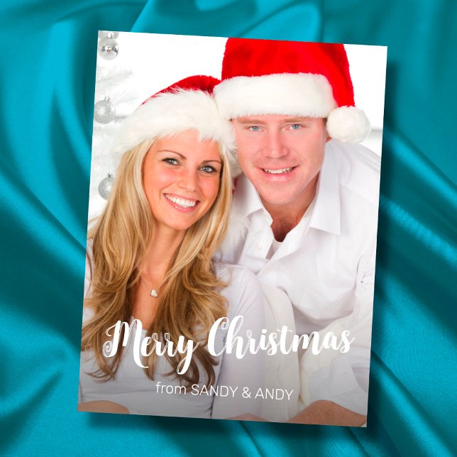 Christmas Elegant Script Photo 2 Side Design Holiday Postcard (Creator Uploaded)