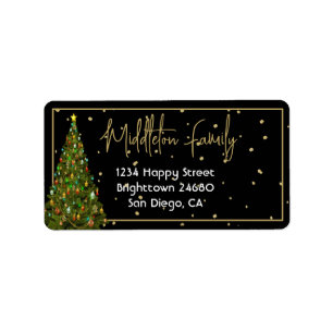 Christmas Elegant Seasonal Tree Black Gold Label