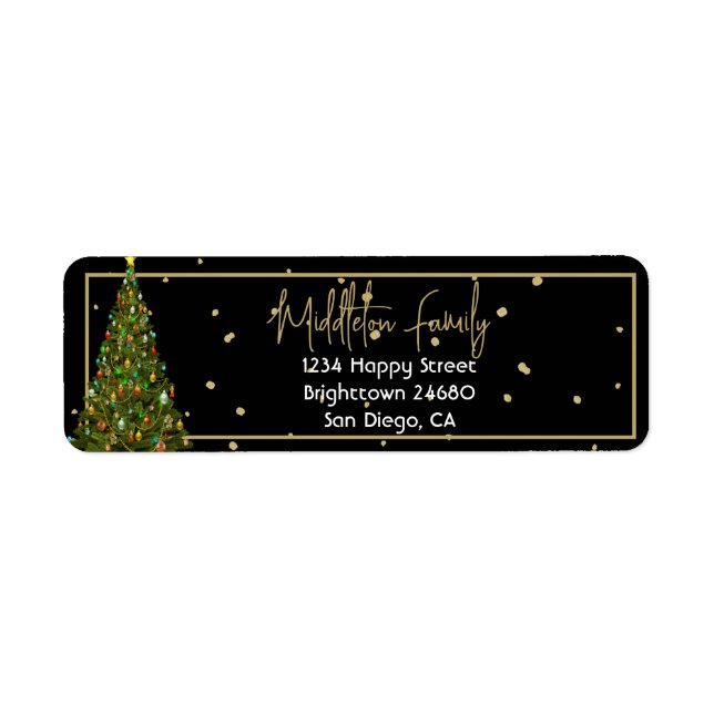 Christmas Elegant Seasonal Tree Black Gold  Label (Front)