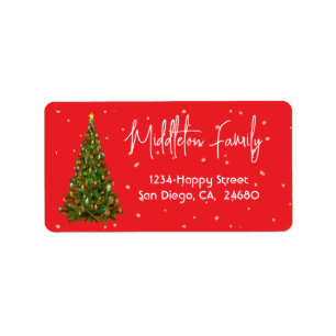 Christmas Elegant Seasonal Tree Red White Label