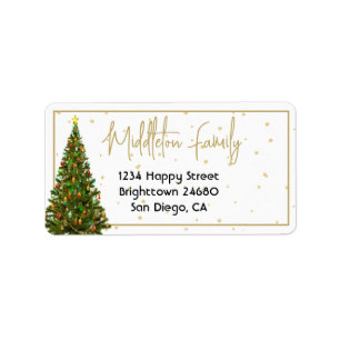 Christmas Elegant Seasonal Tree White Gold Label