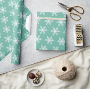 Christmas Elegant Teal Green Snowflakes Pattern Wrapping Paper