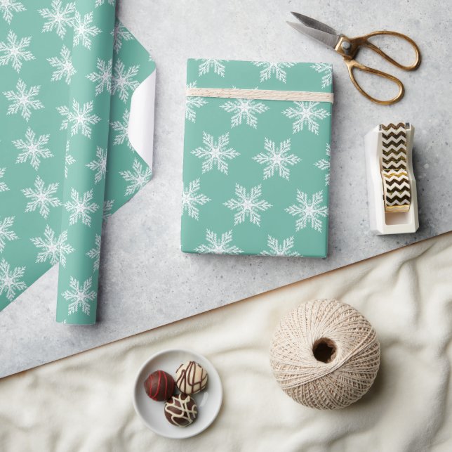 Christmas Elegant Teal Green Snowflakes Pattern Wrapping Paper (Crafts)