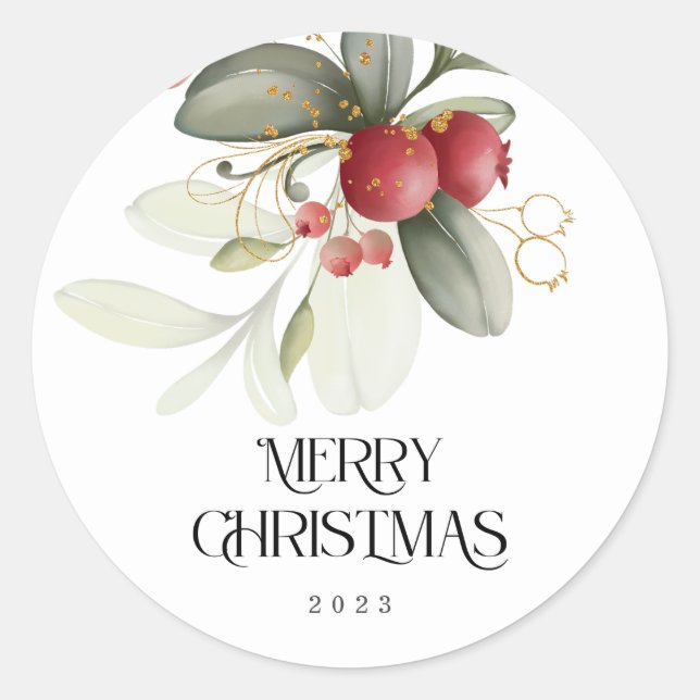 Christmas Elegant Watercolor Berry Classic Round Sticker (Front)