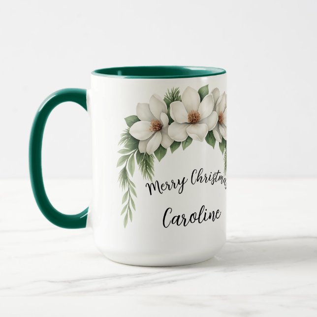 Christmas Elegant Winter Floral Holiday Gift  Mug (Left)
