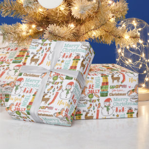Christmas Elements and Typography Wrapping Paper