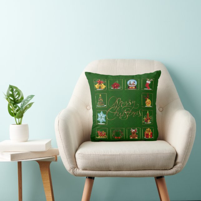Christmas Elements Green Throw Pillow (Chair)