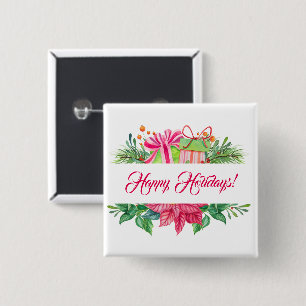 Christmas Elements Happy Holidays 2 Inch Square Button