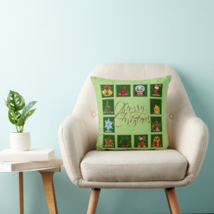 Christmas Elements Lime Green Throw Pillow