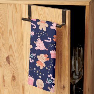 Christmas Elements on Navy Blue Kitchen Towel
