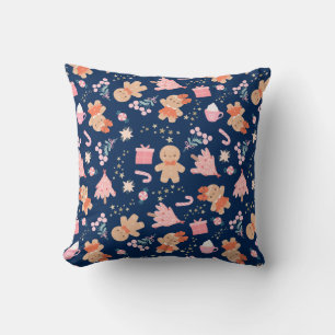 Christmas Elements on Navy Blue Throw Pillow