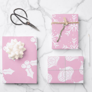 Christmas Elements on Pink Wrapping Paper