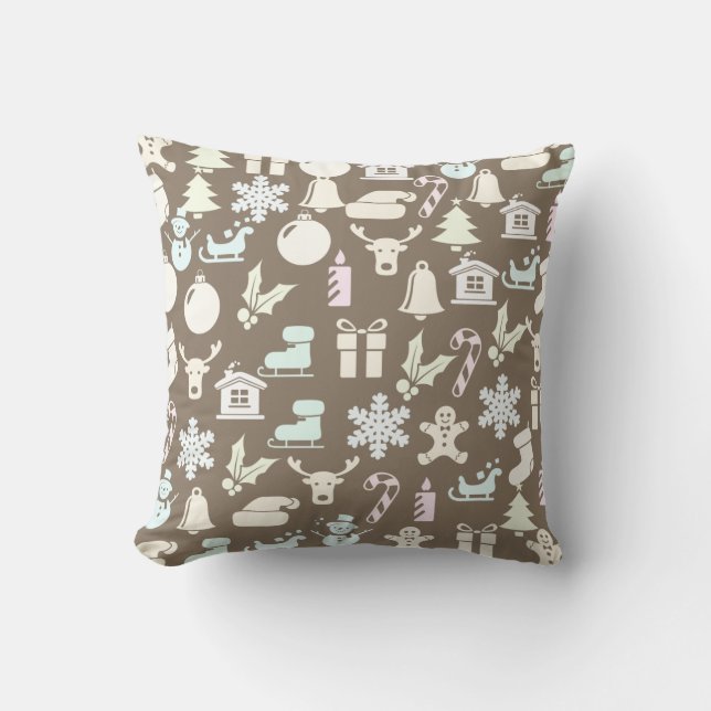 Christmas Elements Pattern Throw Pillow (Front)