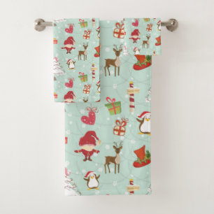 Christmas Elements Reindeer Elves Bath Towel Set