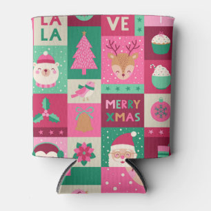 Christmas elements, seamless grid pattern. can cooler