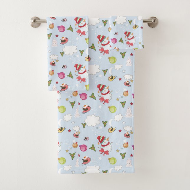 Christmas Elements Snowman Pattern  Bath Towel Set (Insitu)