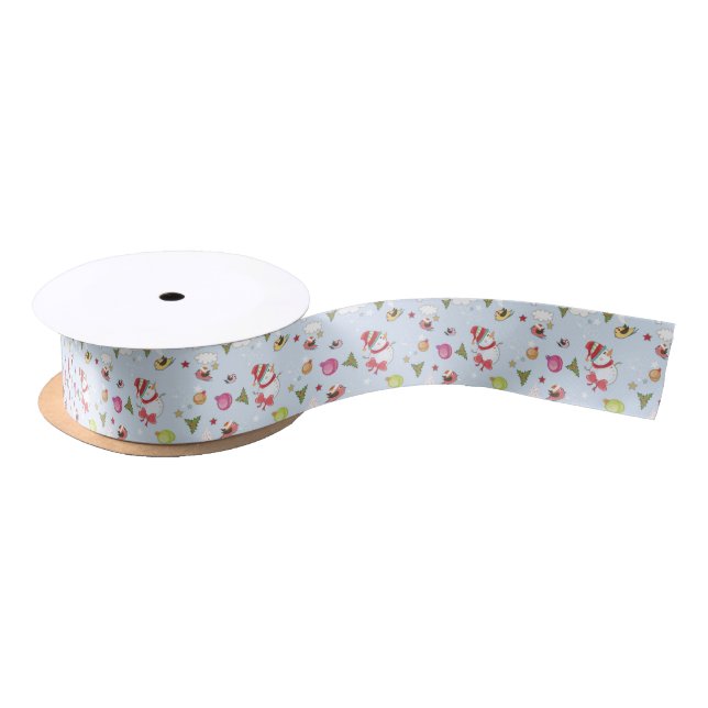 Christmas Elements Snowman Pattern Satin Ribbon (Spool)