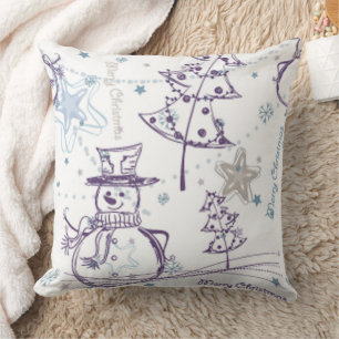 Christmas Elements Snowman Sketch Throw Pillow